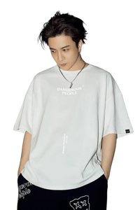 Dangerous People reflective wording t-shirt in white with oversized fit and casual style