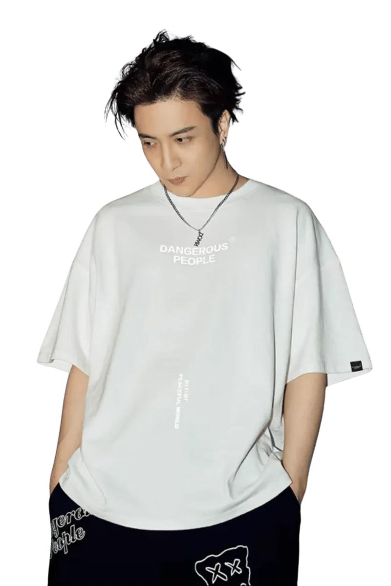 Dangerous People reflective wording t-shirt in white with oversized fit and casual style