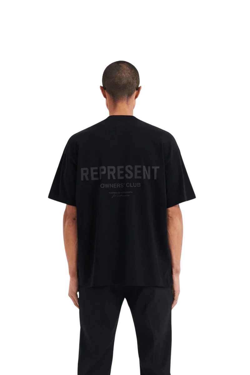 Black Represent Owners Club T-Shirt featuring a bold logo on the back for a casual look