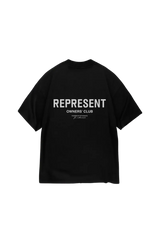 Black Represent Owners Club T-Shirt featuring bold white text on the back