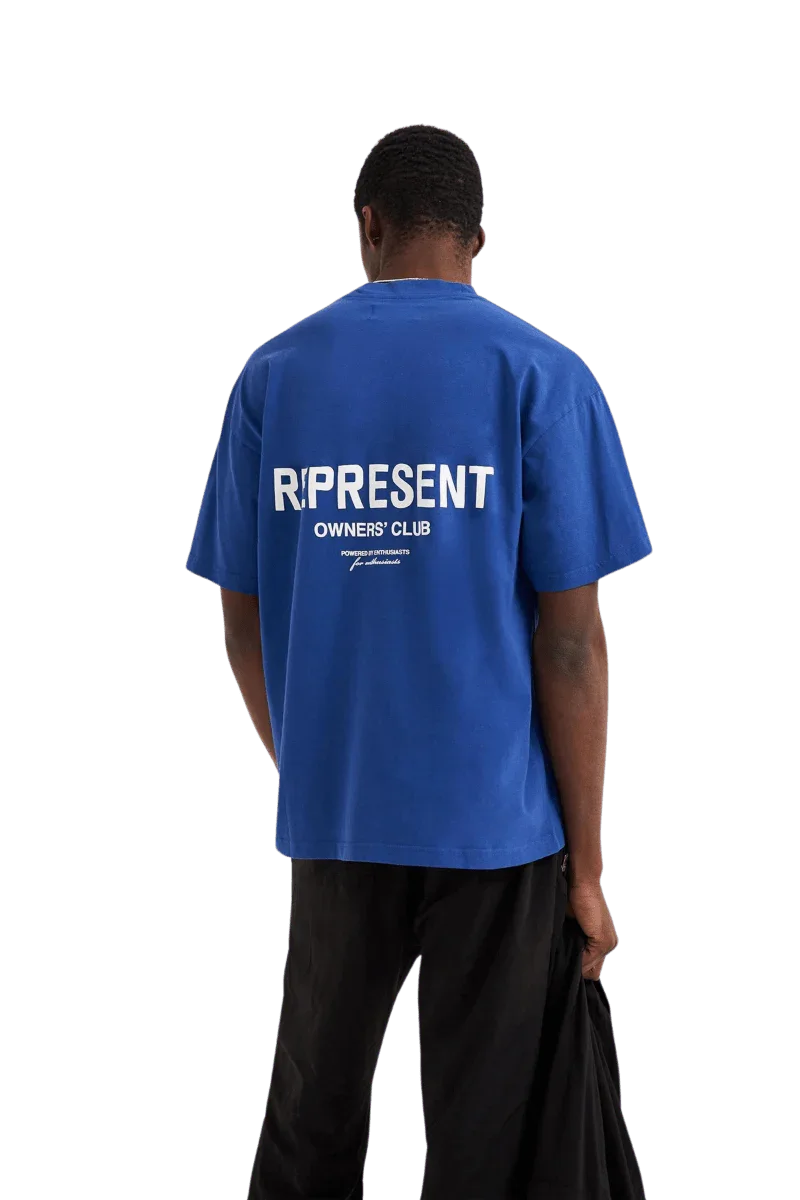 Blue Represent Owners Club T-Shirt featuring a bold logo on the back for a stylish streetwear look