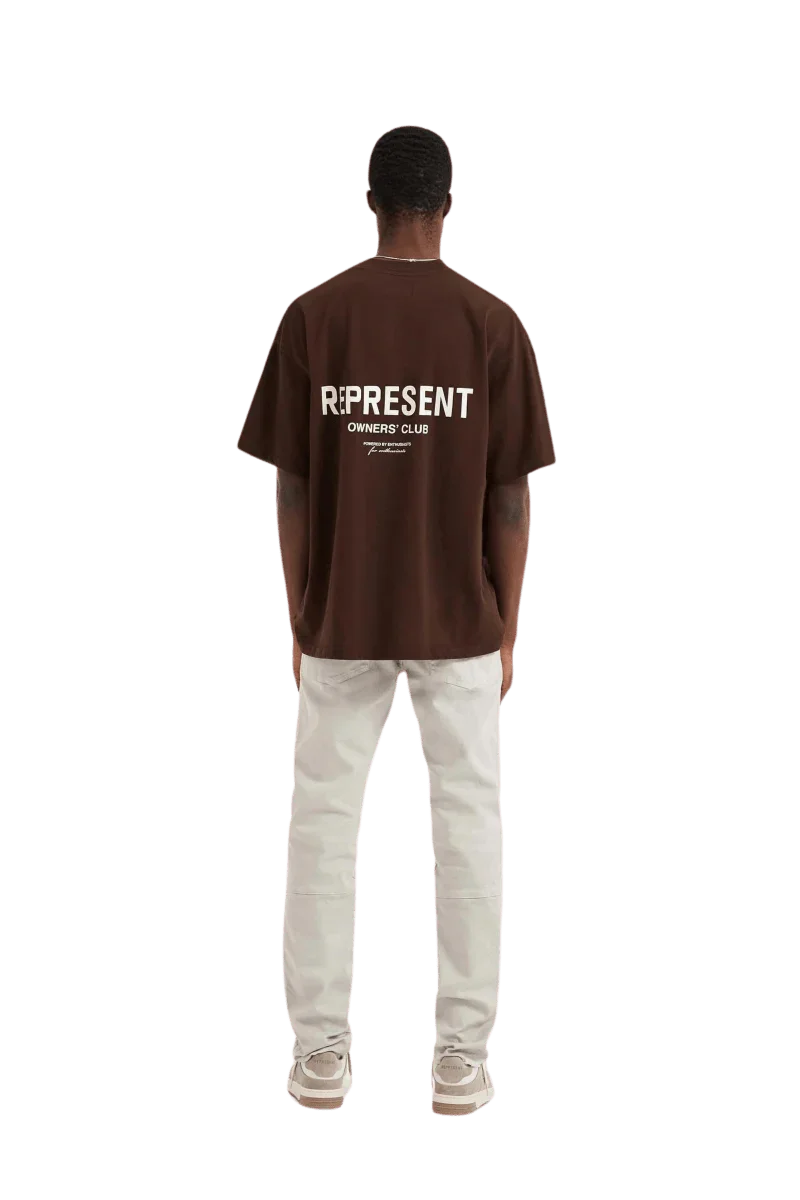 Men's Represent Owners Club T-Shirt in brown with bold back logo design for casual wear