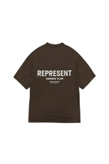 Brown Represent Owners Club T-Shirt with bold logo on the back for stylish casual wear