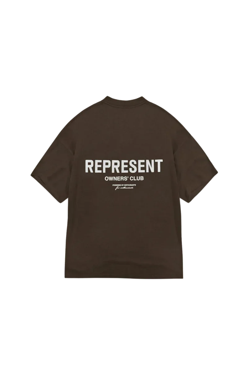 Brown Represent Owners Club T-Shirt with bold logo on the back for stylish casual wear