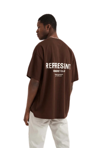 Represent Owners Club T-Shirt in brown with bold white lettering on the back