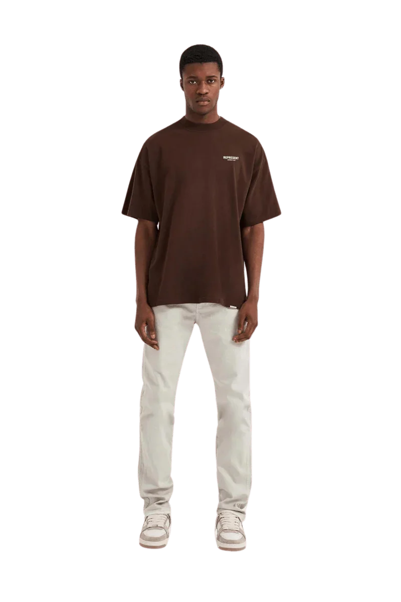 Represent Owners Club T-Shirt in Brown with relaxed fit for casual wear