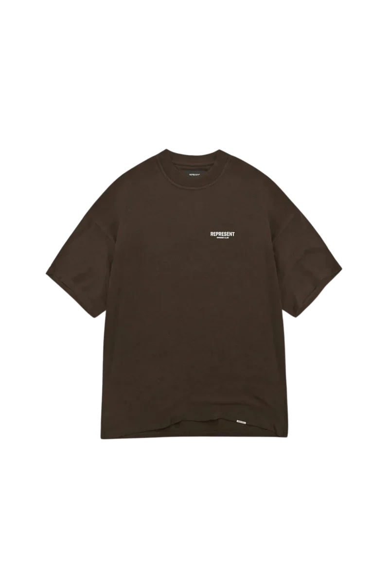 Represent Owners Club T-Shirt in dark brown with logo print for casual wear