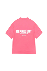 Back view of Represent Owners Club T-Shirt in pink with bold white text