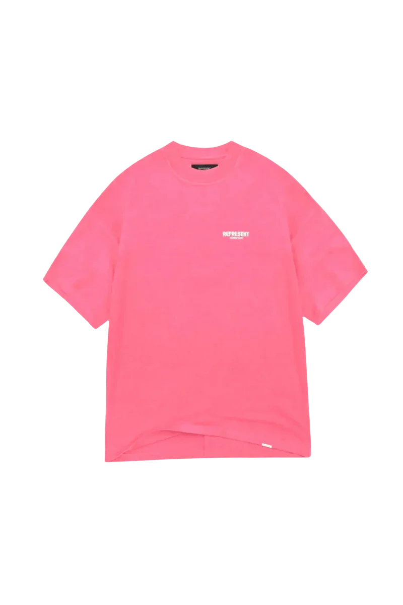 Represent Owners Club T-Shirt in vibrant pink with relaxed fit and logo detail.