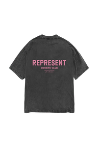 Represent Owners Club Vintage T-Shirt in Black with Pink Logo on Back Design