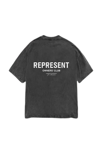 Represent Owners Club Vintage T-Shirt in black with bold white lettering on the back