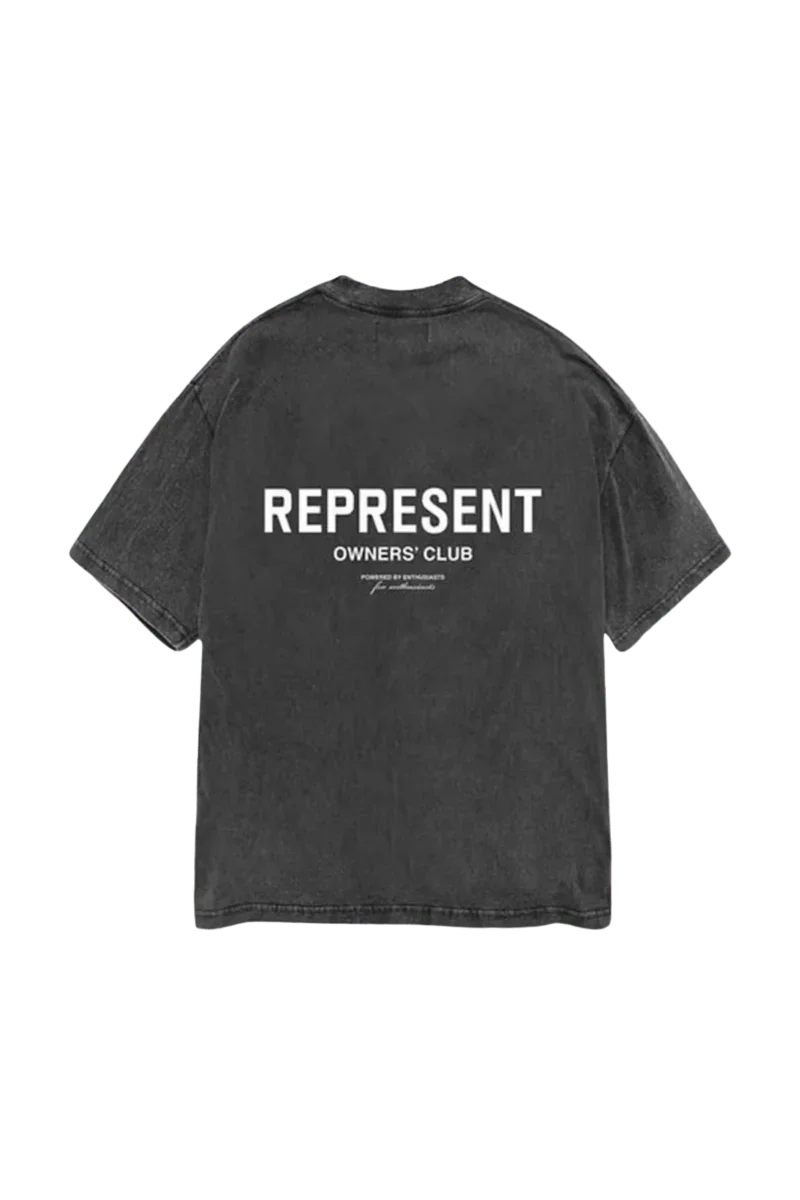 Represent Owners Club Vintage T-Shirt in black with bold white lettering on the back