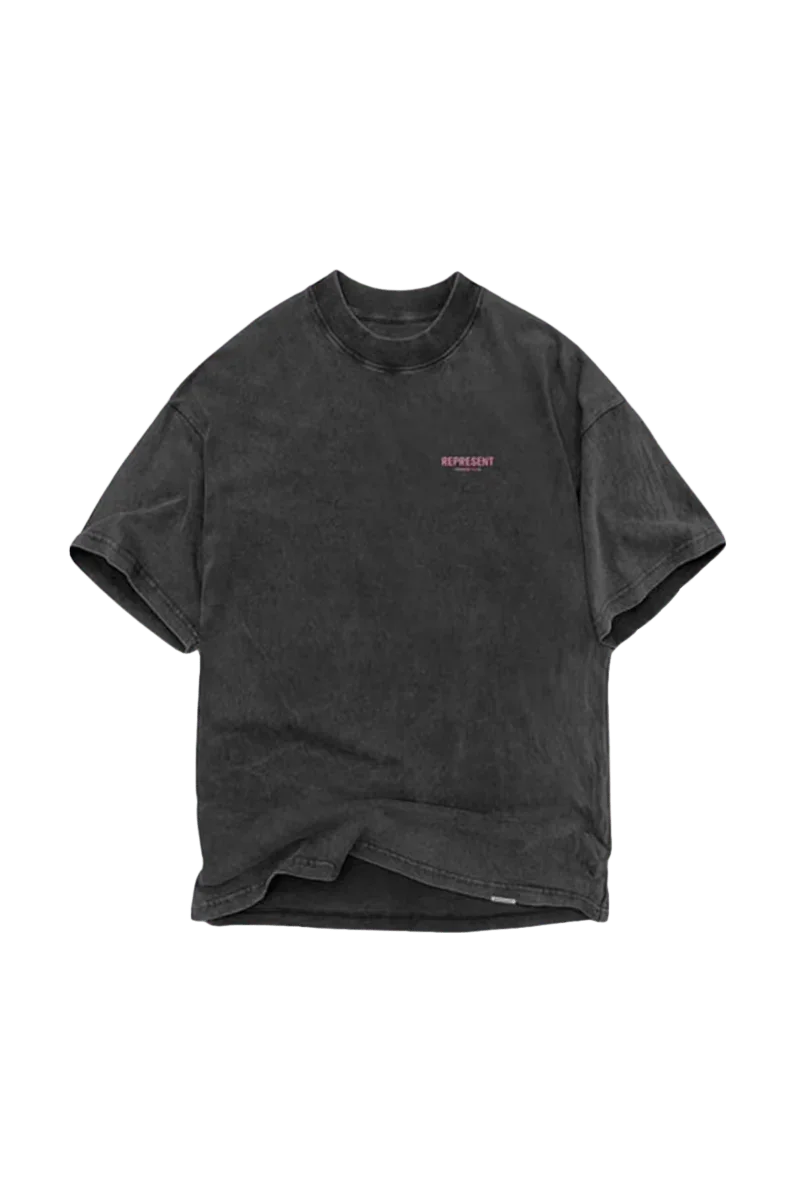 Represent Owners Club Vintage T-Shirt in faded black with logo detailing for casual wear