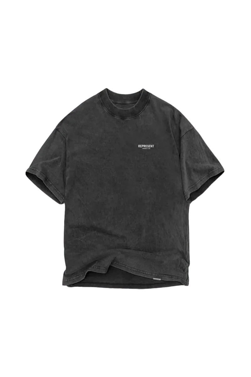 Represent Owners Club Vintage T-Shirt in Black with Classic Logo Design for Casual Wear