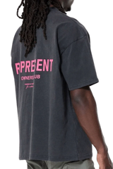 Represent Owners Club Vintage T-Shirt in Black with Pink Graphics on Back