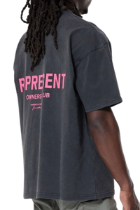 Represent Owners Club Vintage T-Shirt in Black with Pink Graphics on Back