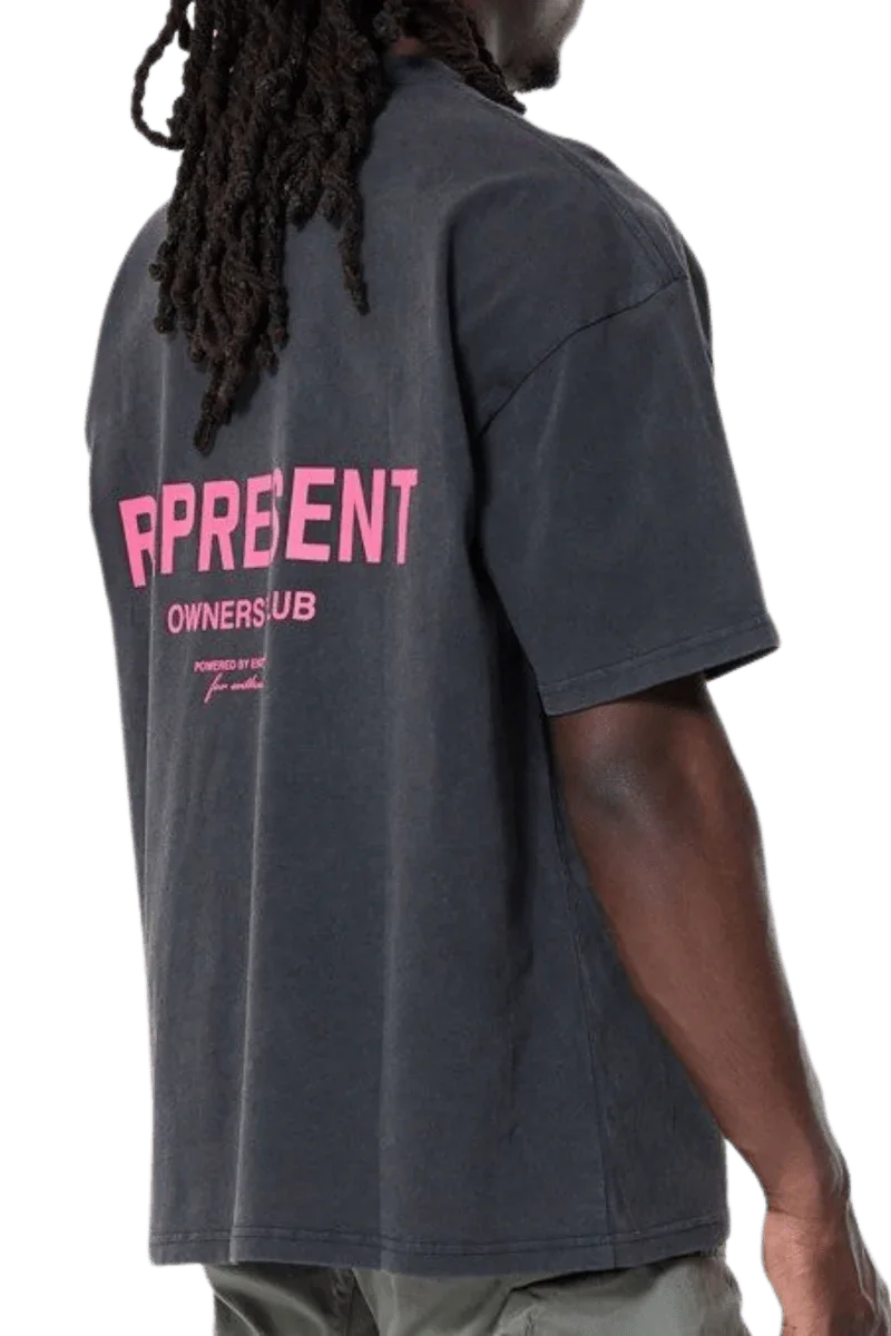 Represent Owners Club Vintage T-Shirt in Black with Pink Graphics on Back