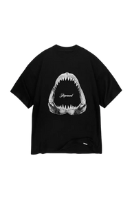 Represent Shark Jaws Tee featuring a large shark mouth graphic on a black shirt