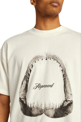 Represent Shark Jaws Tee featuring a graphic shark mouth design on a cream-colored shirt