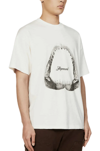 Represent Shark Jaws Tee in White featuring a graphic of a shark's mouth and bold text