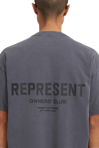 SS24 Owners Club Rubber Logo T-Shirt in gray featuring a bold back print from Represent