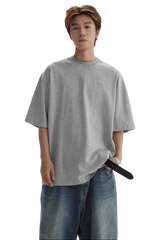 Masonprince Small Logo Basic Tee in gray worn by model with relaxed fit and casual style