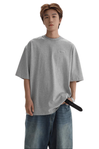Masonprince Small Logo Basic Tee in gray worn by model with relaxed fit and casual style