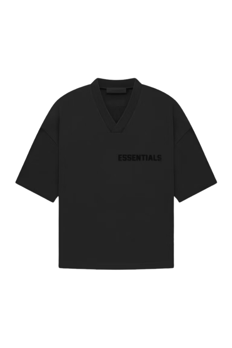 Fear Of God Essentials SS23 V-Neck Tee in black with relaxed fit and minimalistic design