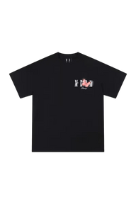 Mr Enjoy Da Money SS24 Butterfly Print Tee in black with vibrant butterfly graphic and relaxed fit