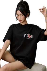 Mr Enjoy Da Money SS24 Butterfly Print Tee in black with stylish oversized fit for casual wear