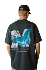 SS24 Butterfly Print Tee from Mr Enjoy Da Money featuring a bold butterfly design on the back
