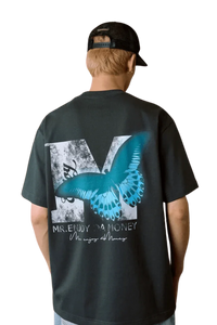 SS24 Butterfly Print Tee from Mr Enjoy Da Money featuring a bold butterfly design on the back