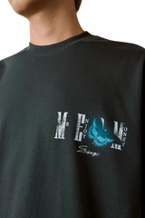 Mr Enjoy Da Money SS24 Butterfly Print Tee featuring a stylish graphic design on a dark background