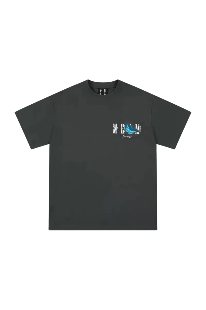 Mr Enjoy Da Money SS24 Butterfly Print Tee in black with a stylish graphic design
