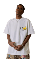 Mr Enjoy Da Money SS24 Butterfly Print Tee in White for a stylish casual look