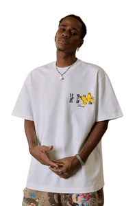 Mr Enjoy Da Money SS24 Butterfly Print Tee in White for a stylish casual look