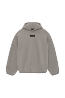Fear Of God Essentials SS24 Heavy Jersey Arch Logo Hoodie in light grey with a minimal design.