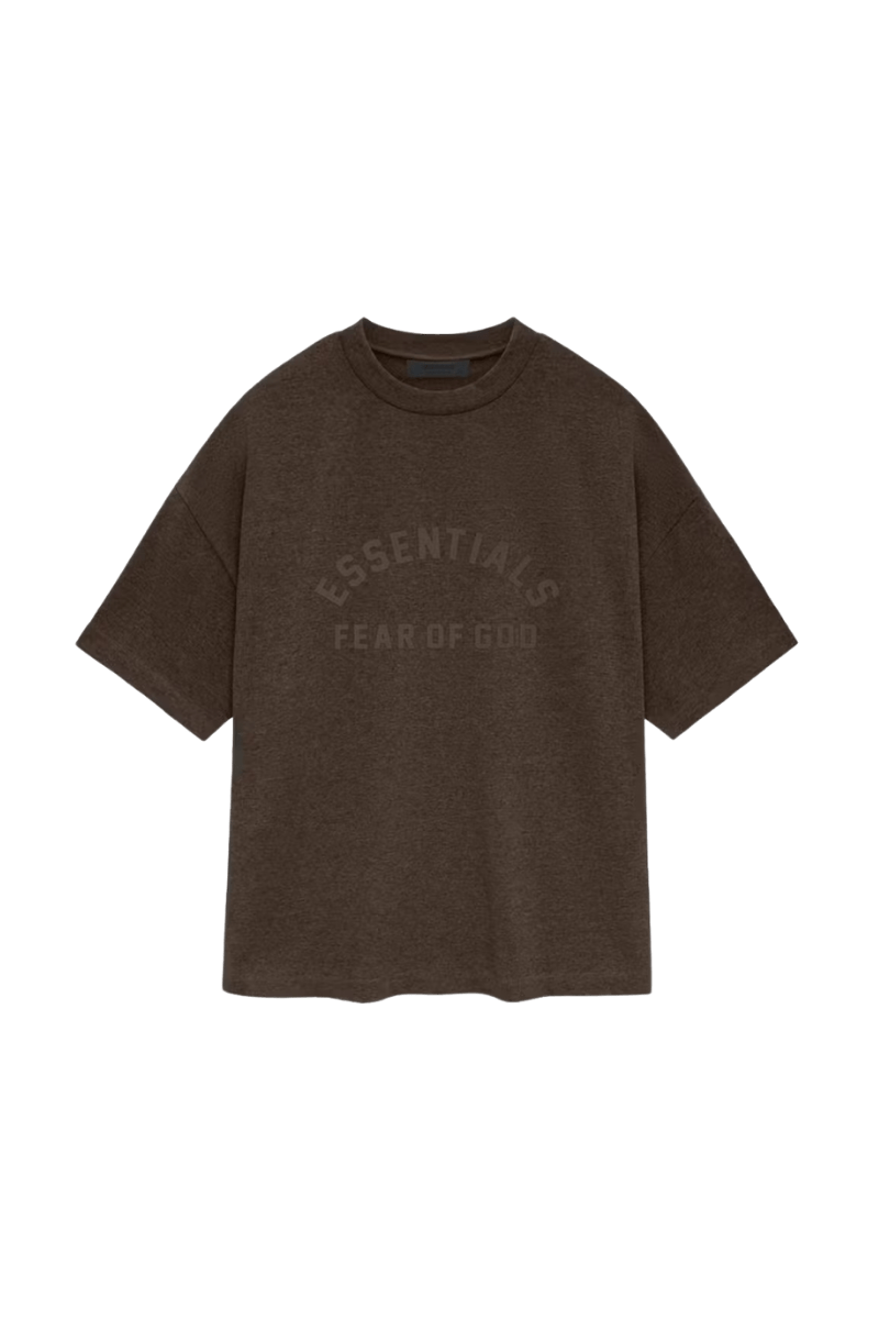 Fear Of God Essentials SS24 Heavy Jersey Arch Logo Tee in Dark Brown for trendy casual wear