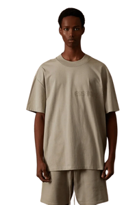 Fear Of God Essentials FW22 Flock Logo Tee in neutral tone, featuring a relaxed fit for casual wear