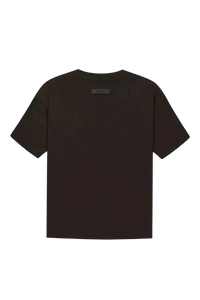 Fear Of God Essentials FW22 Flock Logo Tee in dark color with classic cut and logo tag on the back
