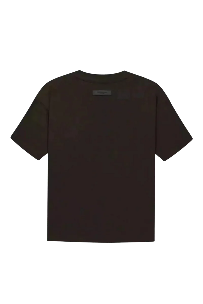 Fear Of God Essentials FW22 Flock Logo Tee in dark color with classic cut and logo tag on the back