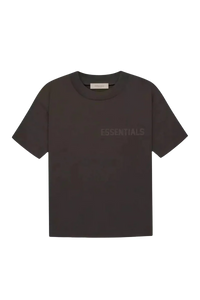 Fear Of God Essentials FW22 Flock Logo Tee in dark color with essential branding