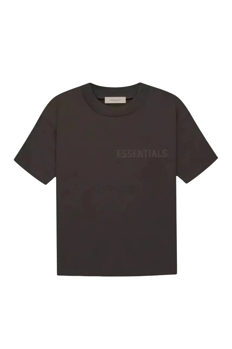 Fear Of God Essentials FW22 Flock Logo Tee in dark color with essential branding