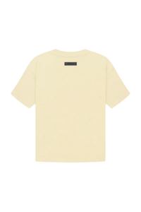 Fear Of God Essentials FW22 Flock Logo Tee in soft cream color with a simple back design