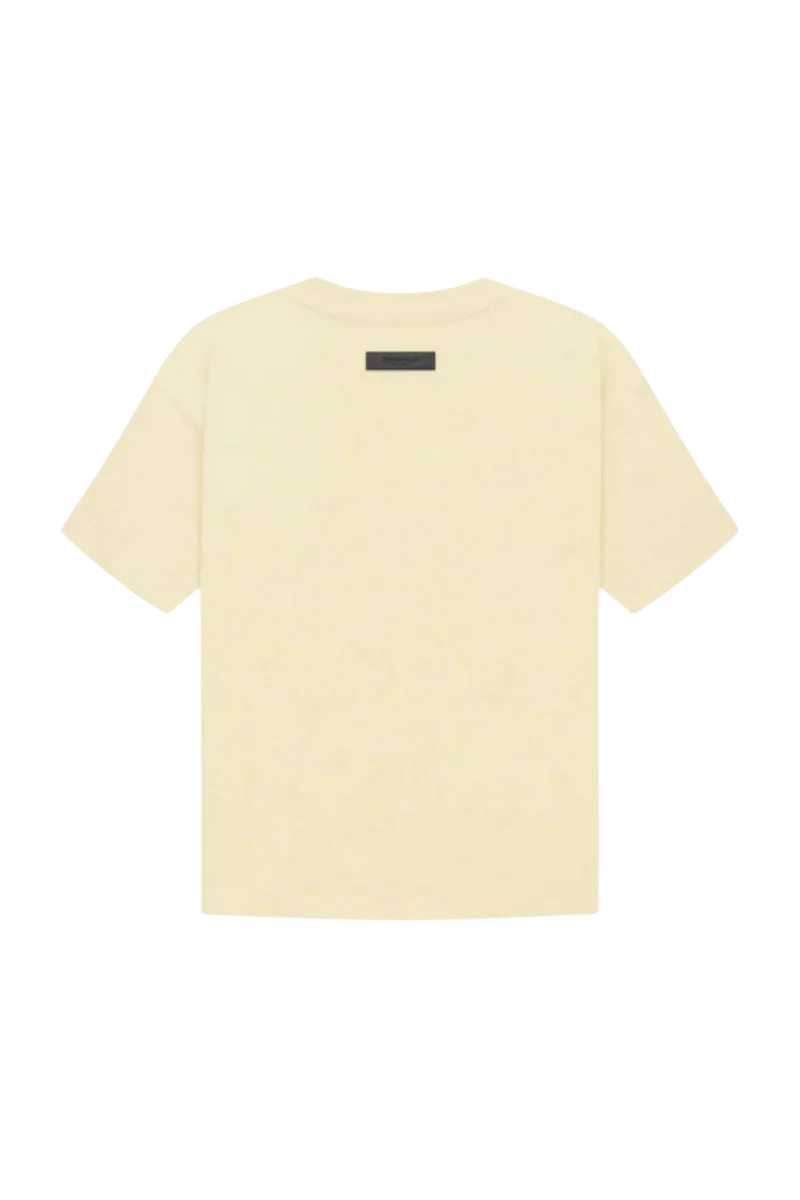 Fear Of God Essentials FW22 Flock Logo Tee in soft cream color with a simple back design