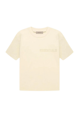 Fear Of God Essentials FW22 Flock Logo Tee in cream with subtle logo detailing on chest