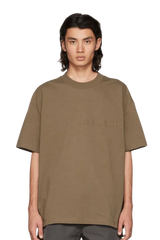 Fear Of God Essentials FW22 Flock Logo Tee in earth tone with oversized fit for modern style