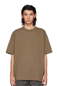 Fear Of God Essentials FW22 Flock Logo Tee in earth tone with oversized fit for modern style