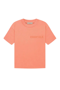 Fear Of God Essentials FW22 Flock Logo Tee in soft peach with minimalist design