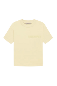Fear Of God Essentials FW22 Flock Logo Tee in soft yellow with minimalist design